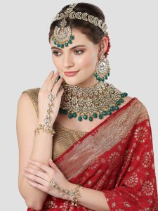 Gold Plated with Green Dulhan Choker Set