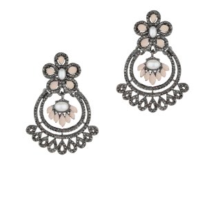 Korean Black Plated Pearl & Stone Beaded Earrings