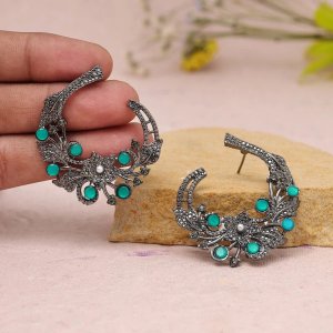 Silver Toned Contemporary Half Hoop Earrings