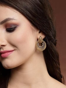 Gold Plated Kundan Studded Meenakari Touch Beads Drop Chandbali Earrings
